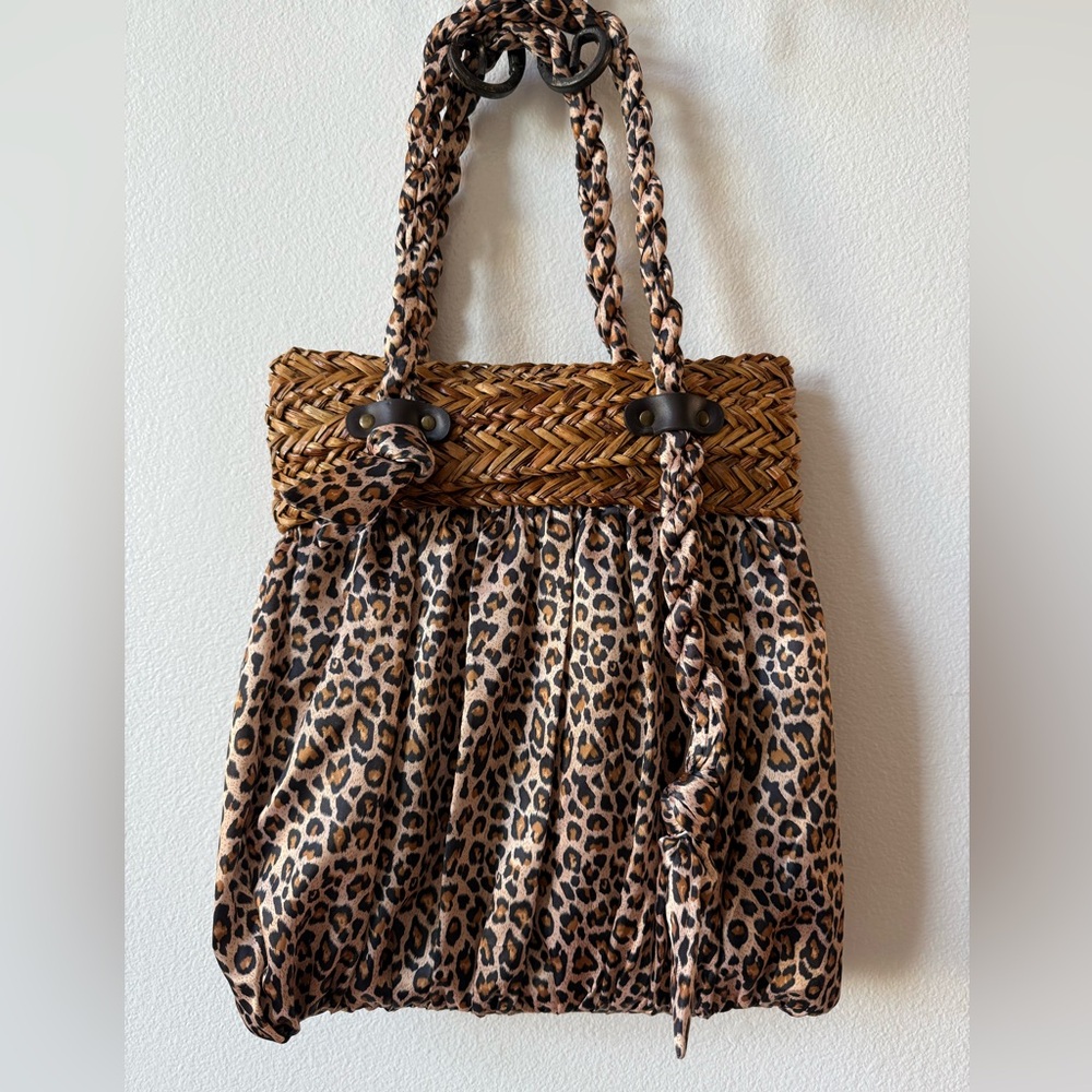 Capelli Straworld Satin Leopard Print Woven Tote Bag